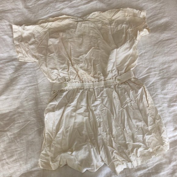 VINTAGE cream linen short jumpsuit - Picture 2 of 4